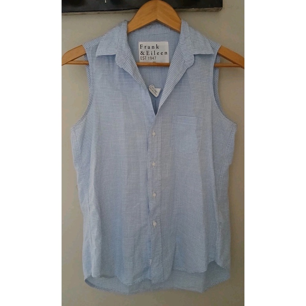 Frank & Eileen Fiona Sleeveless Blouse Size XS Button Front Check Preppy Beach